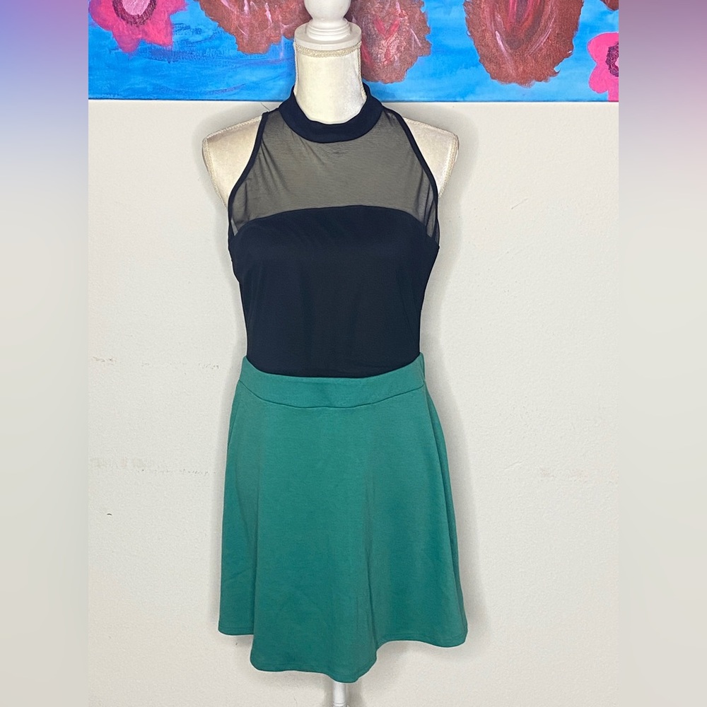 🌸 Black And Green Sheer Top Woman's Dress